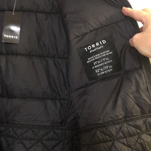Torrid 1X quilted peplum, puffer jacket, lightweight Black NEW with tags - Picture 7 of 11